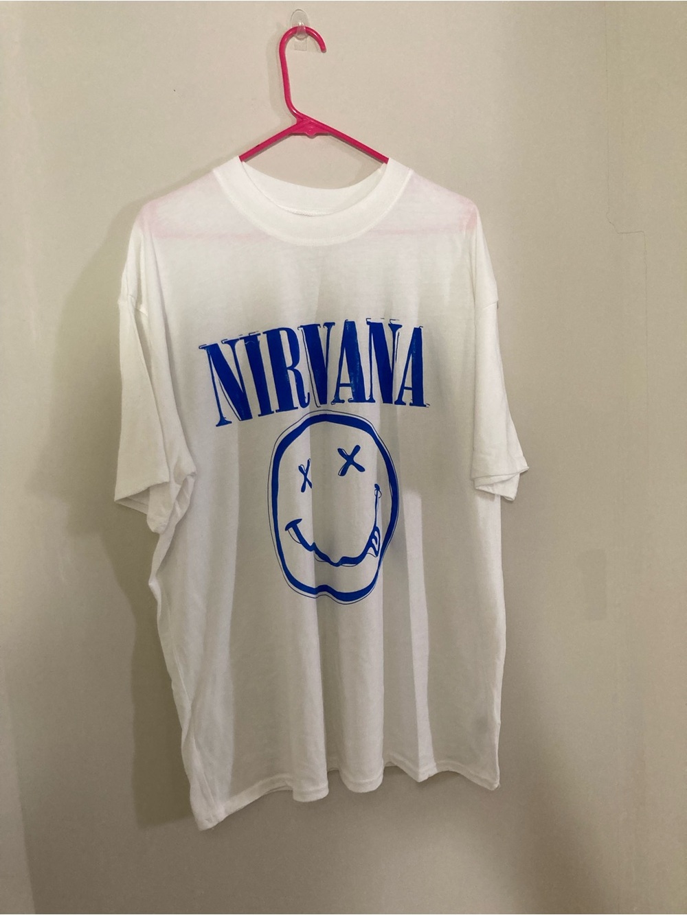 NIRVANA White Tee with Blue Smiley Graphic